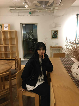 Chic Mood Silver Ball Oversized Zip-Up Hoodie