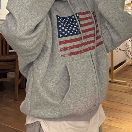 Y2K American Balloon Fit Pocket Zip-Up Hoodie