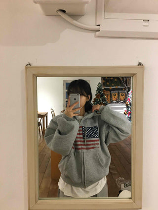 Y2K American Balloon Fit Pocket Zip-Up Hoodie