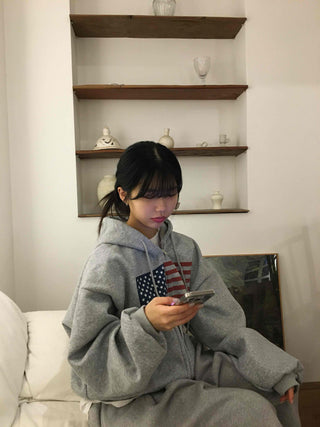 Y2K American Balloon Fit Pocket Zip-Up Hoodie