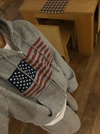 Y2K American Balloon Fit Pocket Zip-Up Hoodie