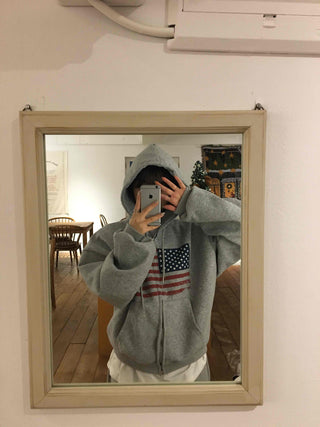 Y2K American Balloon Fit Pocket Zip-Up Hoodie