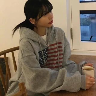 Y2K American Balloon Fit Pocket Zip-Up Hoodie