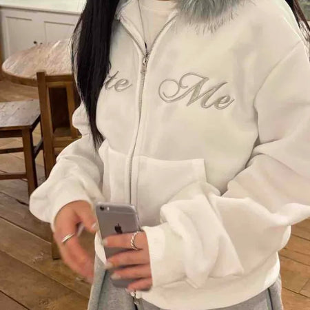 Pinter Mood Lettering Fur Hooded Zip-up