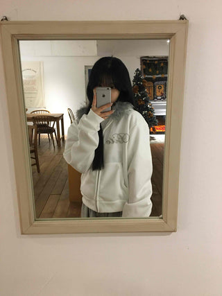 Pinter Mood Lettering Fur Hooded Zip-up