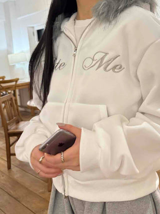 Pinter Mood Lettering Fur Hooded Zip-up
