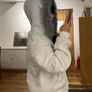 Pinter Mood Lettering Fur Hooded Zip-up