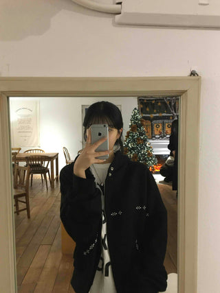 Oversized Studded Loose Fit Zip-Up Hoodie