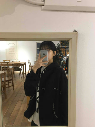 Oversized Studded Loose Fit Zip-Up Hoodie