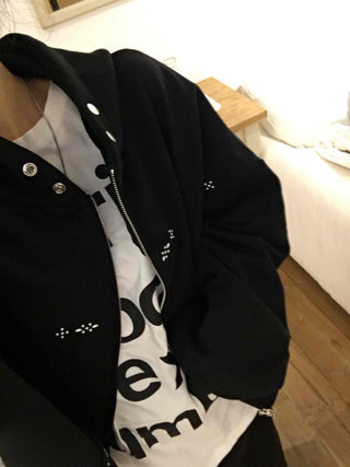 Oversized Studded Loose Fit Zip-Up Hoodie