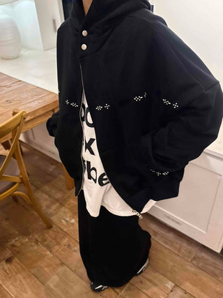Oversized Studded Loose Fit Zip-Up Hoodie