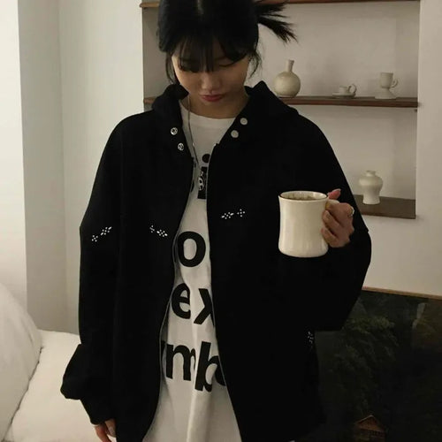 Oversized Studded Loose Fit Zip-Up Hoodie
