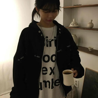 Oversized Studded Loose Fit Zip-Up Hoodie