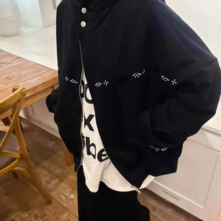 Oversized Studded Loose Fit Zip-Up Hoodie