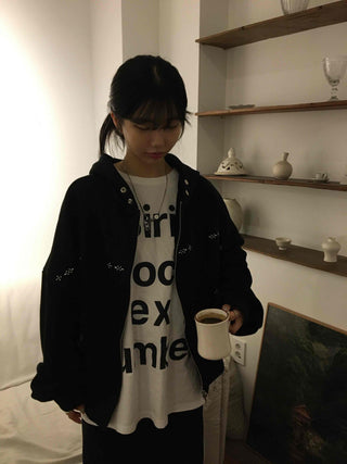 Oversized Studded Loose Fit Zip-Up Hoodie