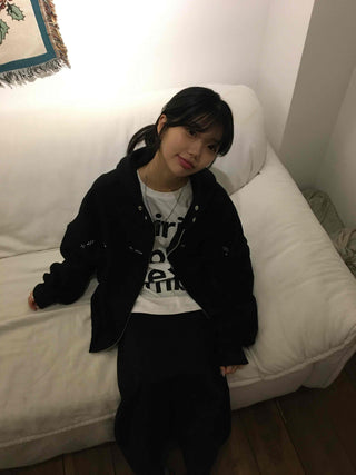 Oversized Studded Loose Fit Zip-Up Hoodie