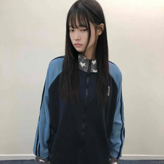 Color Block Loose Fit Sporty Track Zip-up