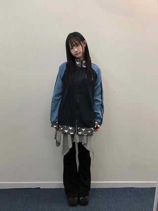 Color Block Loose Fit Sporty Track Zip-up