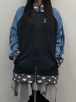 Color Block Loose Fit Sporty Track Zip-up