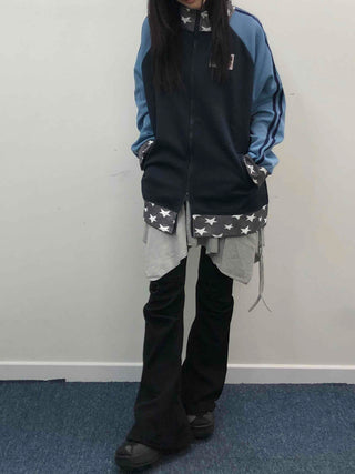 Color Block Loose Fit Sporty Track Zip-up