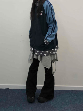 Color Block Loose Fit Sporty Track Zip-up