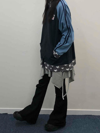 Color Block Loose Fit Sporty Track Zip-up