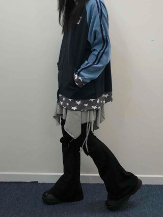 Color Block Loose Fit Sporty Track Zip-up