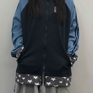 Color Block Loose Fit Sporty Track Zip-up
