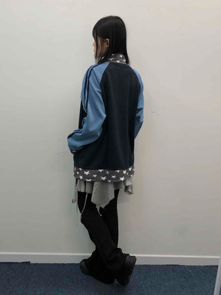 Color Block Loose Fit Sporty Track Zip-up
