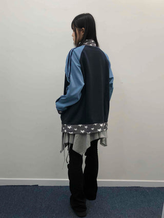 Color Block Loose Fit Sporty Track Zip-up