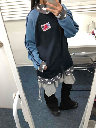 Color Block Loose Fit Sporty Track Zip-up