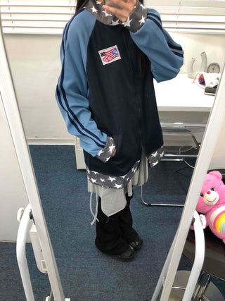 Color Block Loose Fit Sporty Track Zip-up