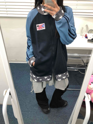 Color Block Loose Fit Sporty Track Zip-up