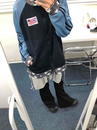 Color Block Loose Fit Sporty Track Zip-up