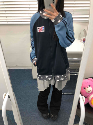 Color Block Loose Fit Sporty Track Zip-up