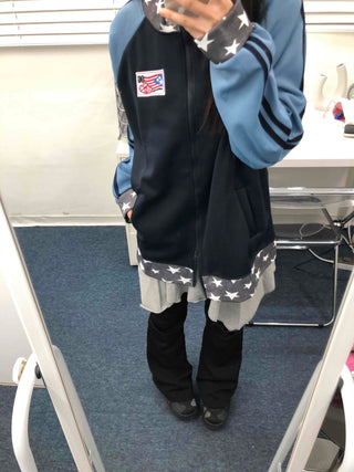 Color Block Loose Fit Sporty Track Zip-up