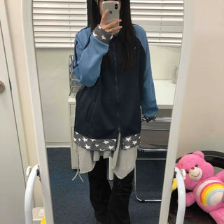 Color Block Loose Fit Sporty Track Zip-up
