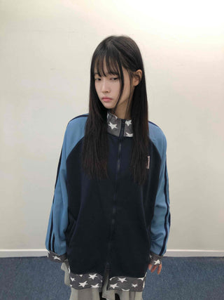 Color Block Loose Fit Sporty Track Zip-up