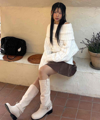 Wide Cable Oversized Off-Shoulder Knit