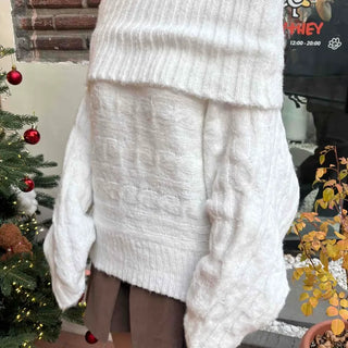 Wide Cable Oversized Off-Shoulder Knit