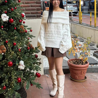 Wide Cable Oversized Off-Shoulder Knit