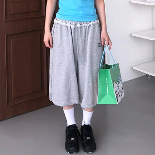 Lare Softy Frill Lettering Bermuda Pants