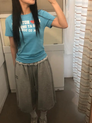 Lare Softy Frill Lettering Bermuda Pants