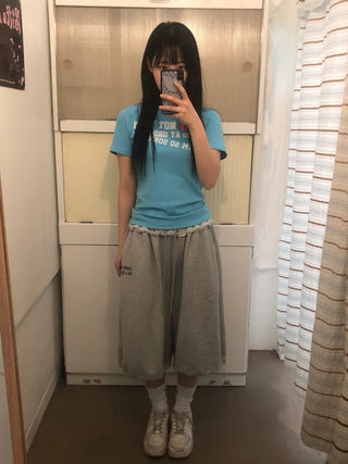 Lare Softy Frill Lettering Bermuda Pants