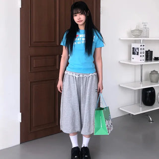 Lare Softy Frill Lettering Bermuda Pants