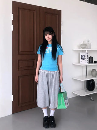 Lare Softy Frill Lettering Bermuda Pants