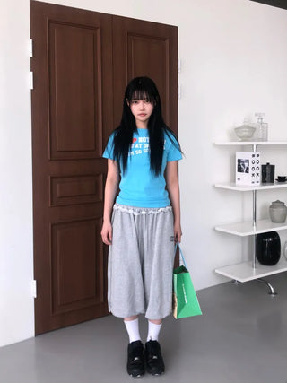 Lare Softy Frill Lettering Bermuda Pants