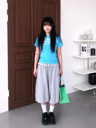 Lare Softy Frill Lettering Bermuda Pants