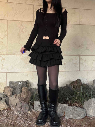 Romantic Tier Frill Balloon Mini Skirt