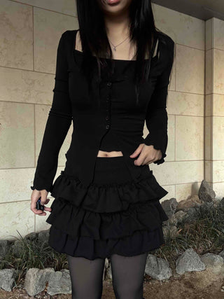 Romantic Tier Frill Balloon Mini Skirt